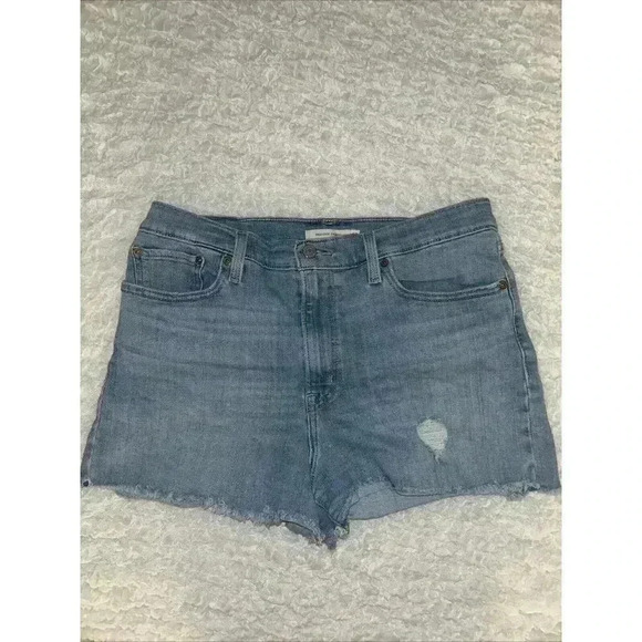 Levis High Rise Cut Off Denim Jean Shorts Light Wash Frayed Hem Sz 32 stretch - Picture 1 of 9